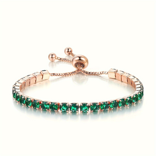 Pulsera de Tenis Ajustable de Esmeralda Dorada