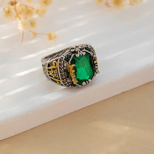 Anillo Vintage de Esmeralda Plateada