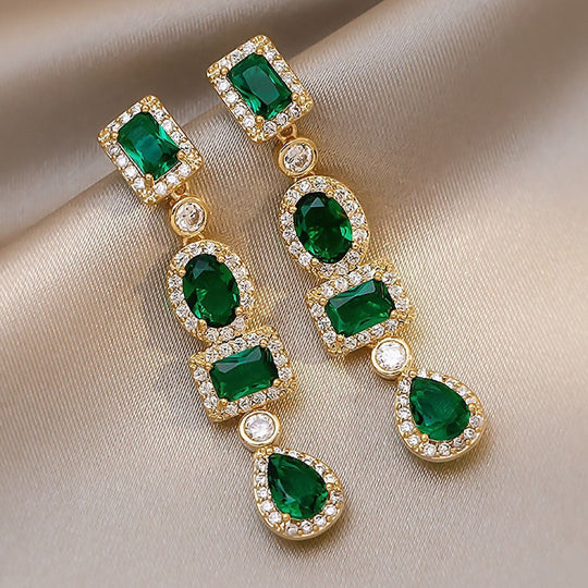 Pendientes Colgantes Multiforma de Oro y Esmeralda