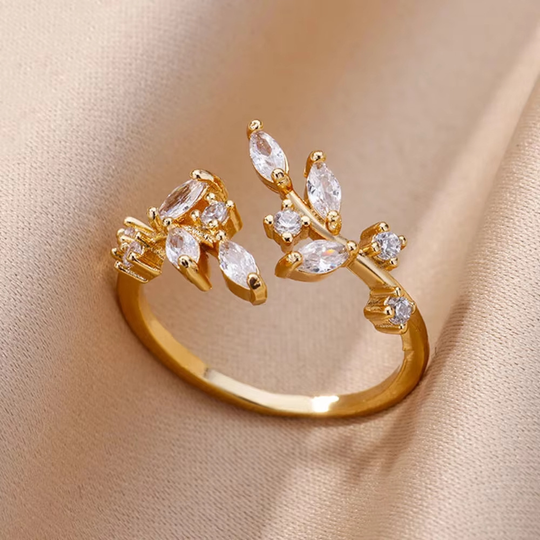 Anillo Abierto de Oro con Hoja