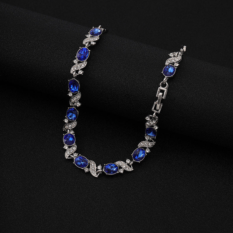 Pulsera Floral de Zafiro Plateado