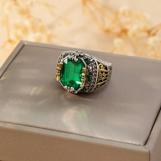Anillo Vintage de Esmeralda Plateada