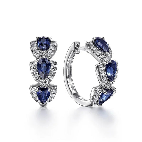 Pendientes de Aro con Halo de Zafiro Plateado