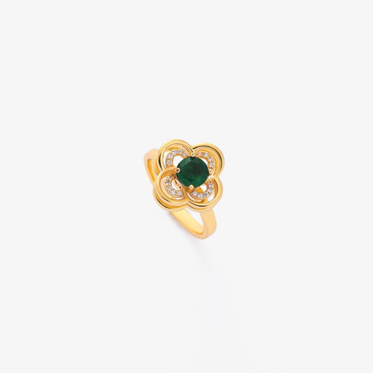 Anillo de Flor de Esmeralda Dorada