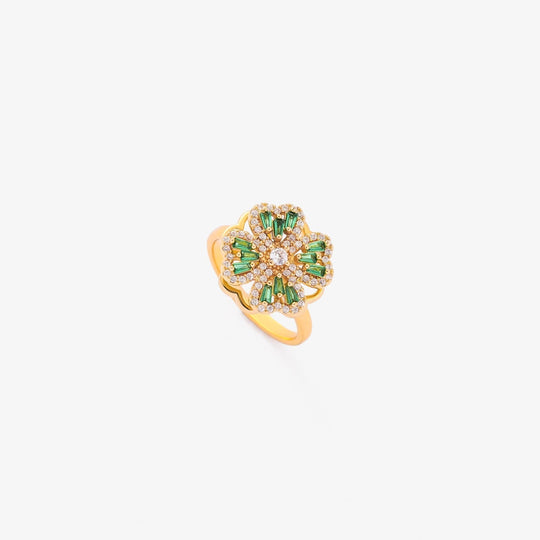 Anillo Floral de Esmeralda Dorada