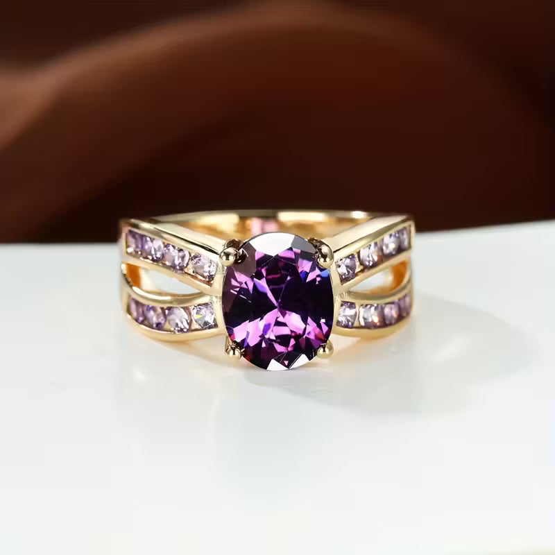 Anillo de Banda Dividida de Amatista Dorada