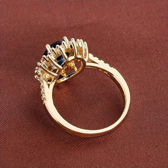 Anillo Halo de Zafiro Dorado