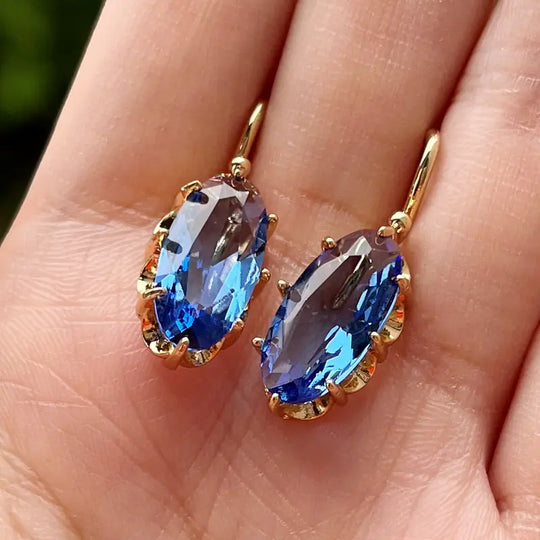 Pendientes de Gota de Zafiro Dorado