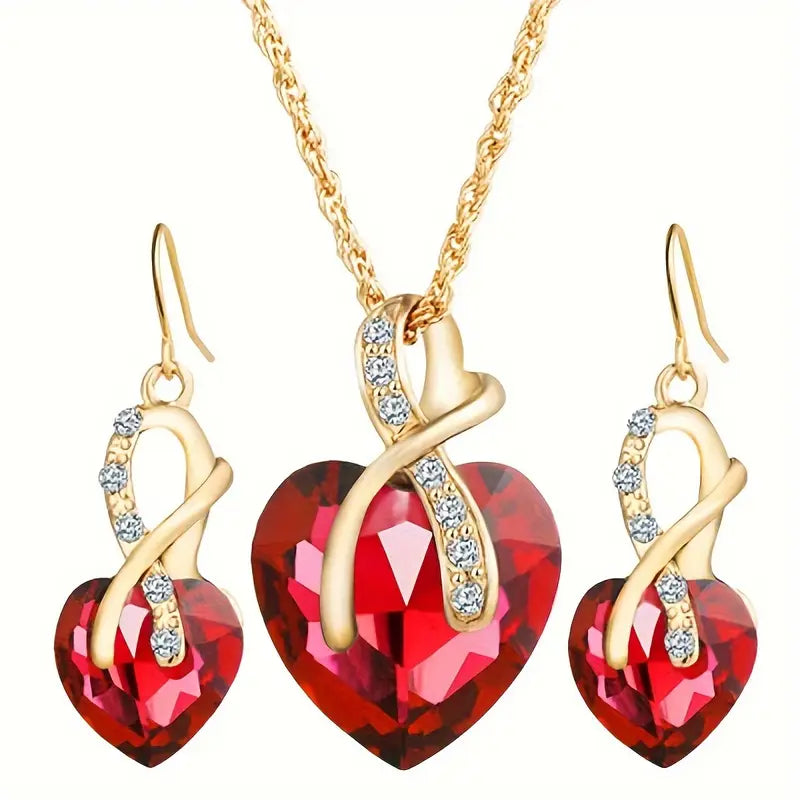 Conjunto de Joyería de Corazón Torcido de Rubí Dorado