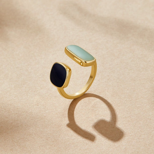 Anillo Abierto de Doble Piedra Dorada