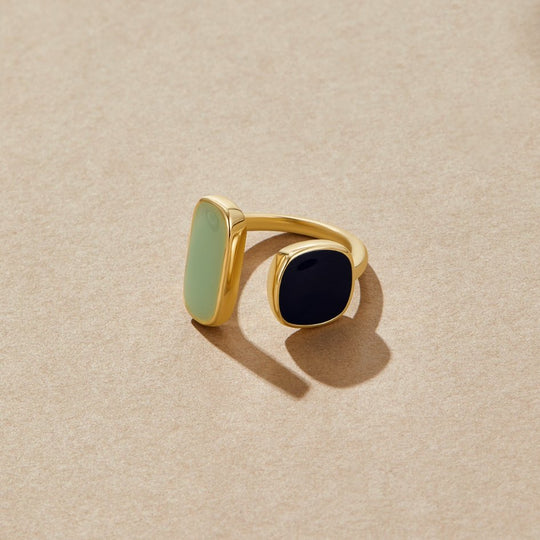 Anillo Abierto de Doble Piedra Dorada