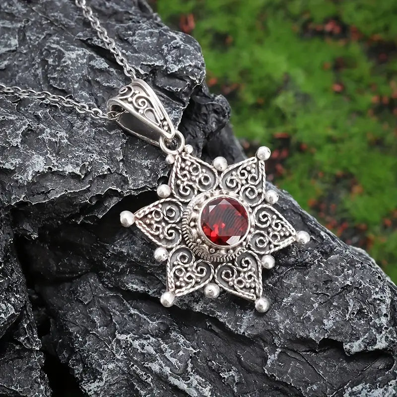 Collar Colgante de Estrella de Rubí Plateado
