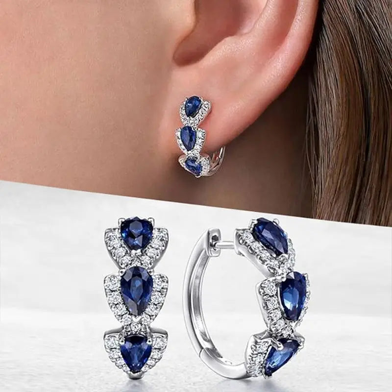 Pendientes de Aro con Halo de Zafiro Plateado
