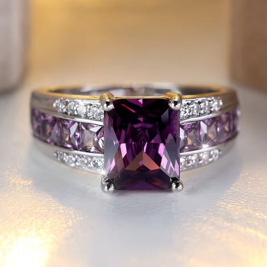 Anillo de Canal de Amatista Plateado