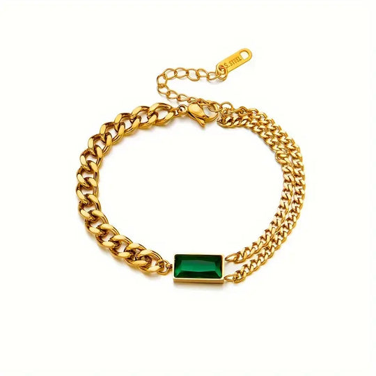 Pulsera de Cadena con Barra de Esmeralda Dorada