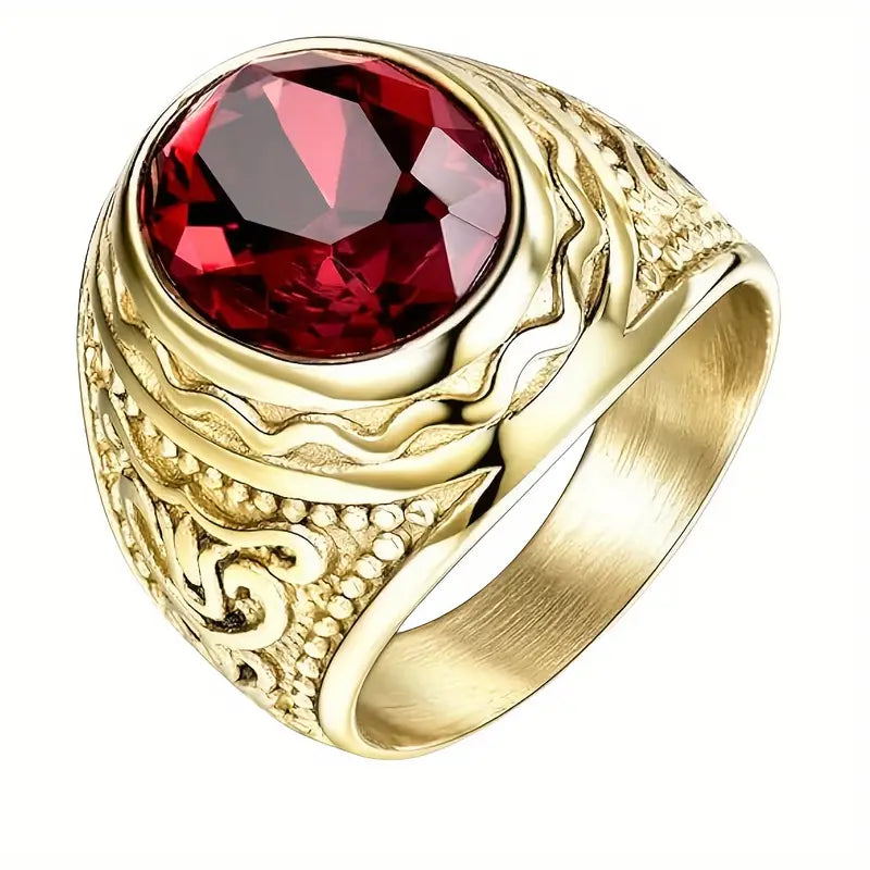 Anillo Grabado en Oro y Rubí