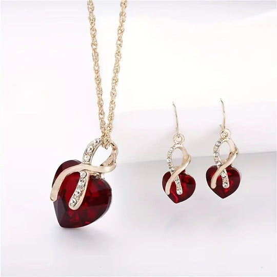 Conjunto de Joyería de Corazón Torcido de Rubí Dorado