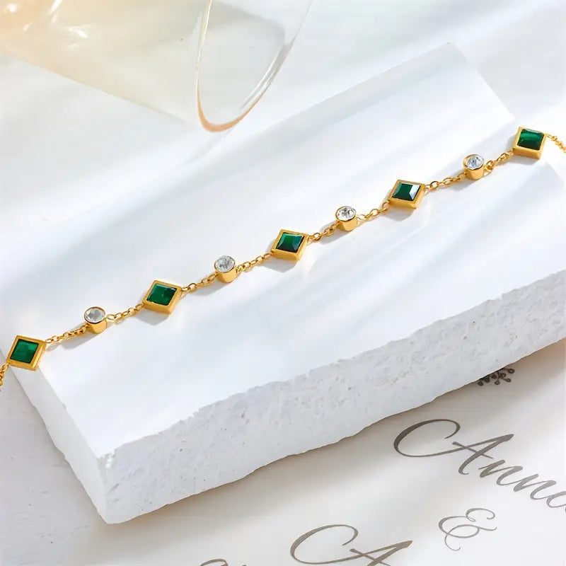 Pulsera de Estación de Esmeralda Dorada