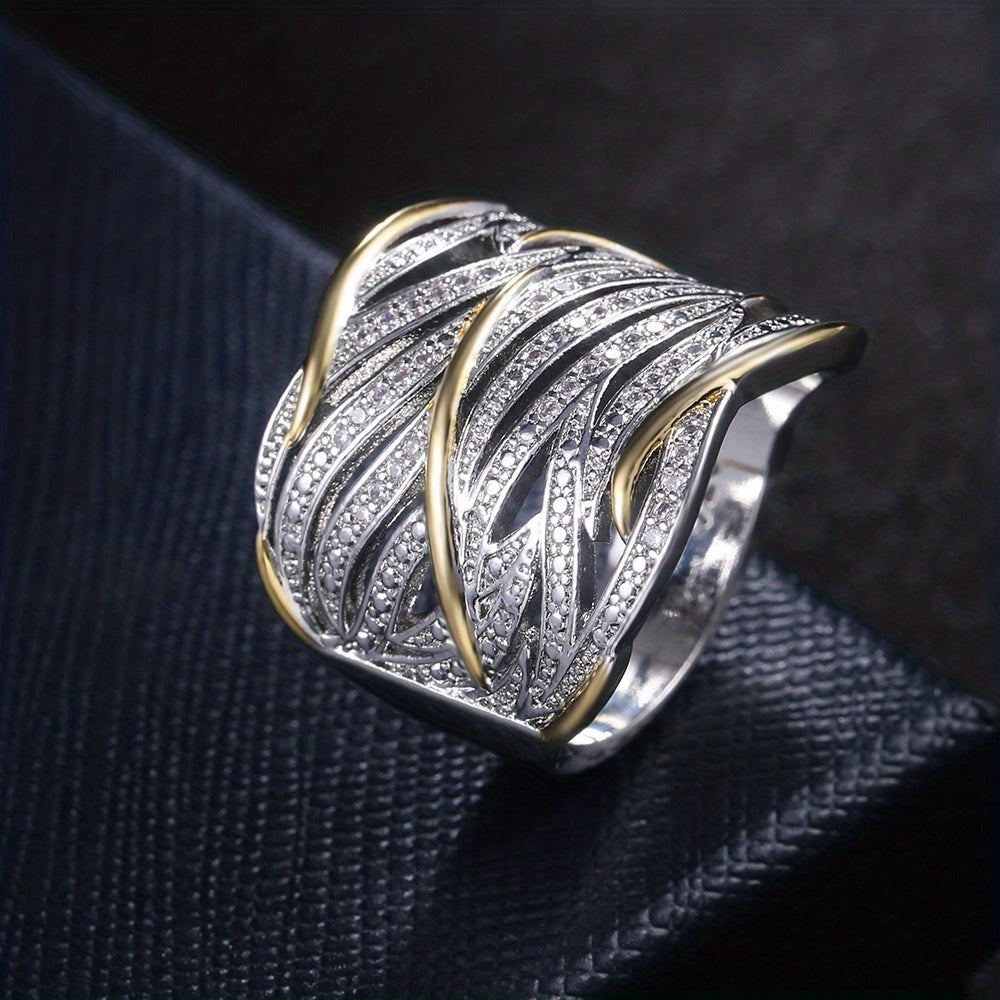 Anillo de Banda Tejida de Plata y Oro