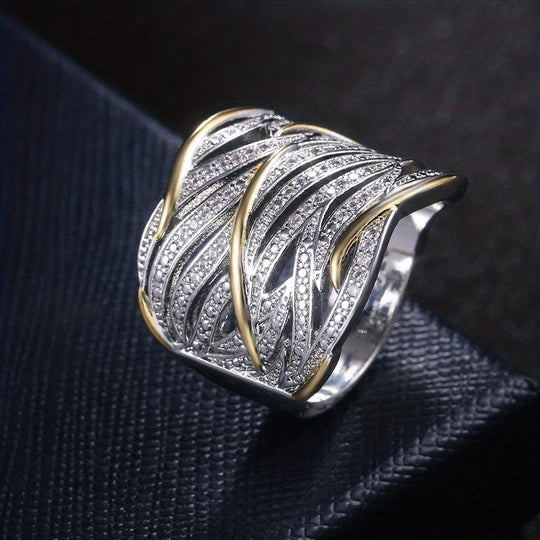 Anillo de Banda Tejida de Plata y Oro