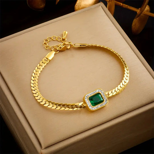 Pulsera de Cadena de Oro y Esmeralda