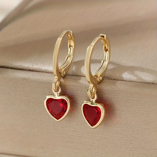 Pendientes de Gota de Corazón de Rubí Dorado
