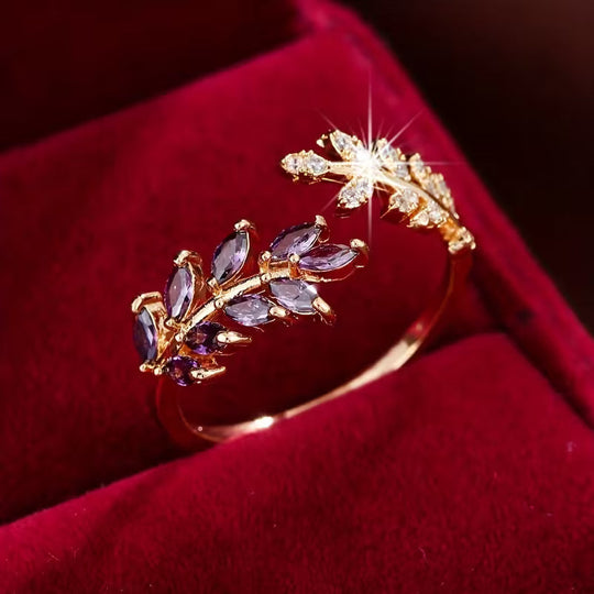 Anillo de Hoja de Amatista Dorada