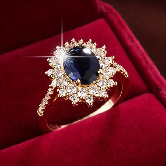 Anillo Halo de Zafiro Dorado