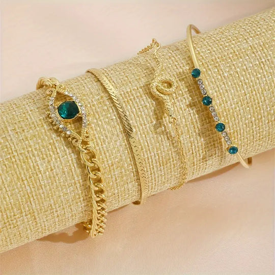 Conjunto de Pulseras de Encanto de Oro y Esmeralda