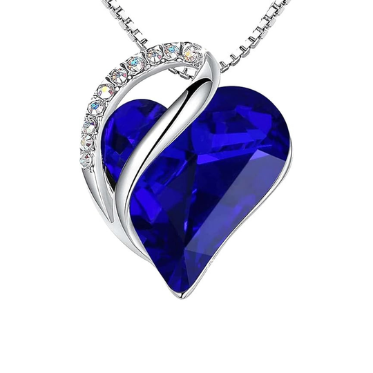 Collar de Corazón de Zafiro Plateado