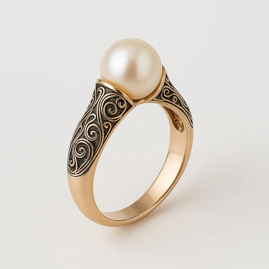 Anillo de Perla de Filigrana Dorada