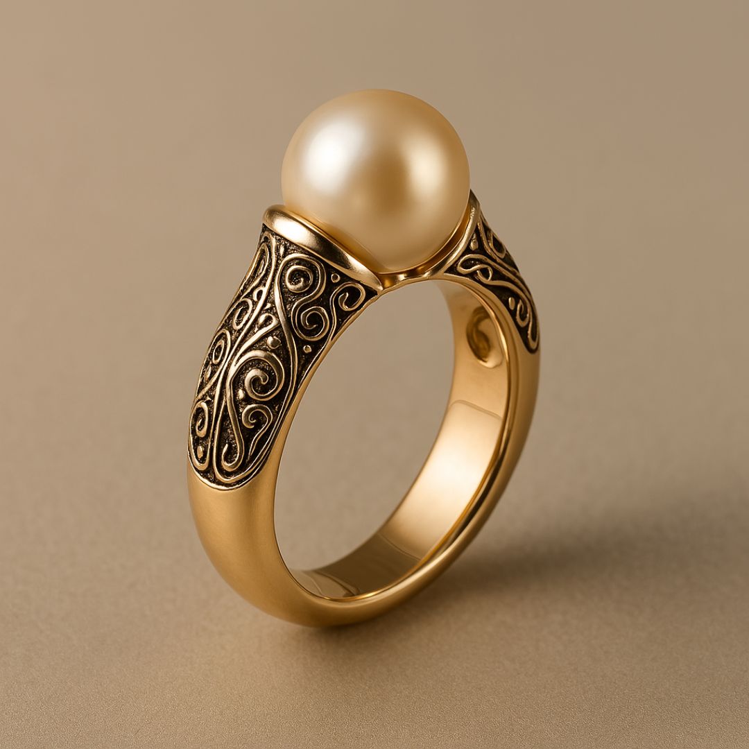 Anillo de Perla de Filigrana Dorada