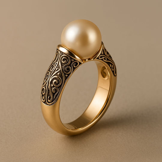 Anillo de Perla de Filigrana Dorada