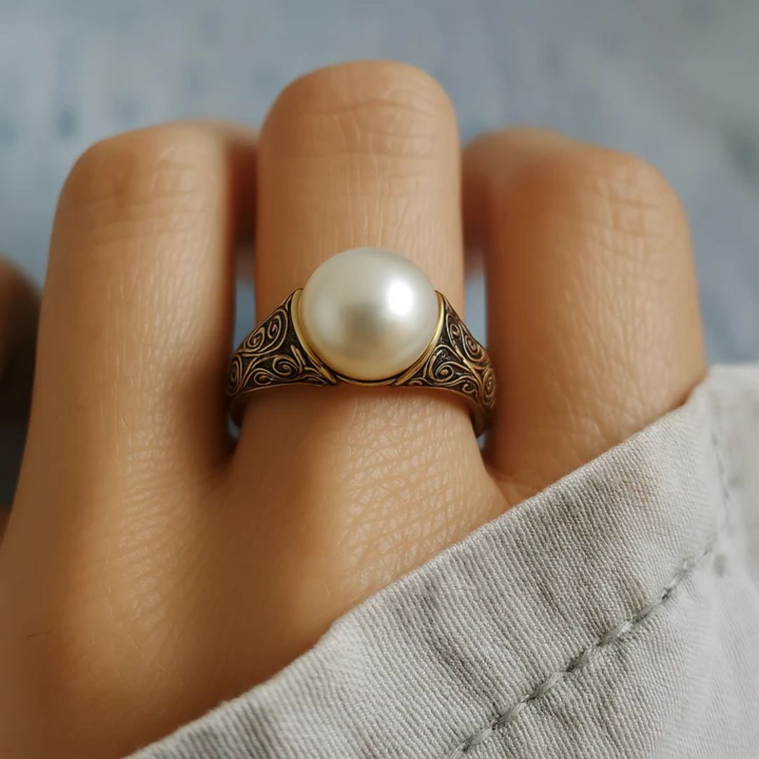 Anillo de Perla de Filigrana Dorada