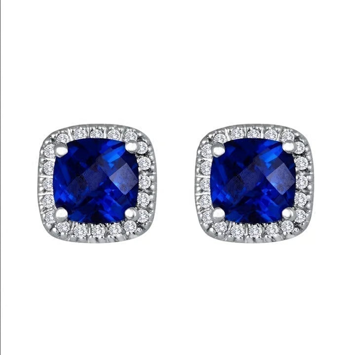 Pendientes de Stud Halo de Zafiro Plateado