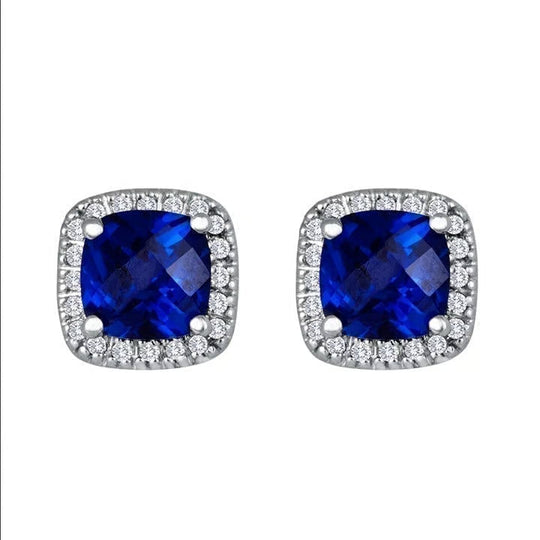 Pendientes de Stud Halo de Zafiro Plateado