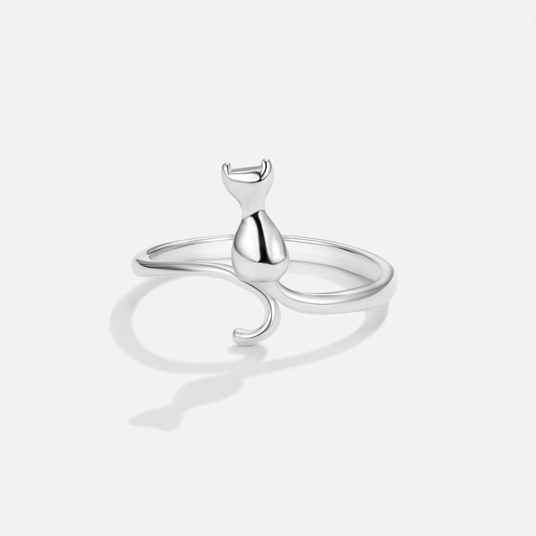 Anillo con Motivo de Gato Plateado