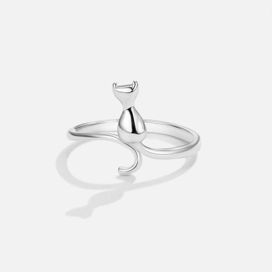 Anillo con Motivo de Gato Plateado
