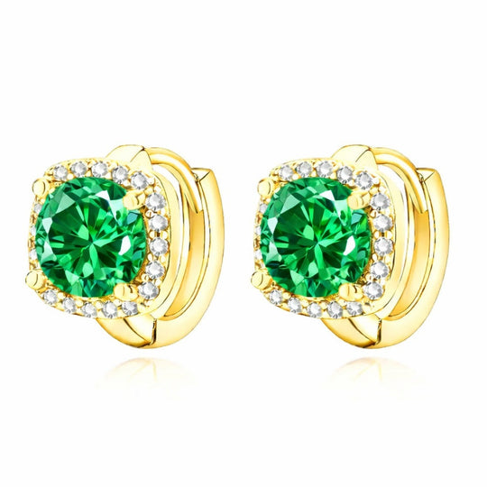 Pendientes de aro Halo de Esmeralda Dorada