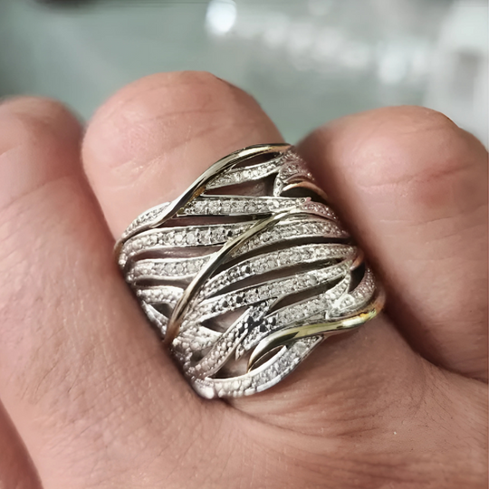 Anillo de Banda Tejida de Plata y Oro