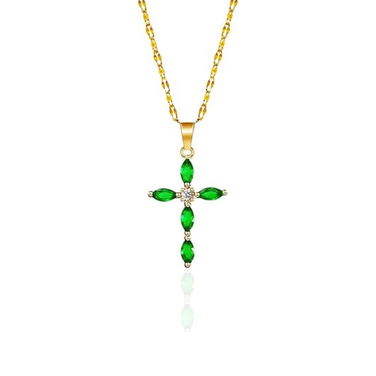 Collar Cruz Marquise de Esmeralda Dorada
