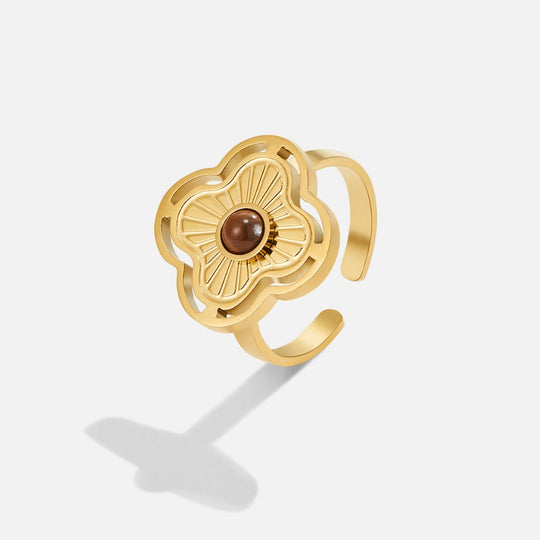 Anillo Abierto Floral Dorado