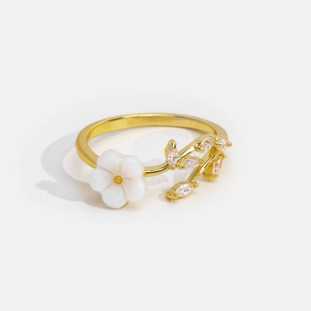 Anillo Abierto de Oro con Flores y Hojas